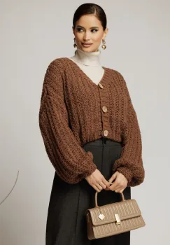 Pulover scurt maro tricotat lejer imagine