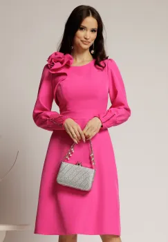 Rochia DY Fashion fucsia cu mansete din paiete si funda ampla pe umar imagine