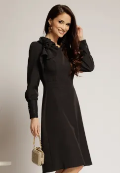 Rochia DY Fashion neagra cu mansete din paiete si funda ampla pe umar imagine