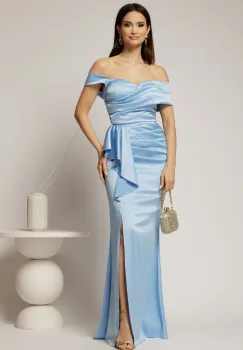 Rochie Aivy lunga eleganta din tafta bleu imagine