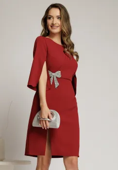 Rochie Aja eleganta din stofa bordo cu aplicatie funda imagine