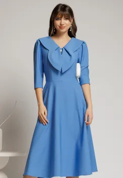 Rochie albastra clos de ocazie cu guler maxi si nasturi perluta imagine