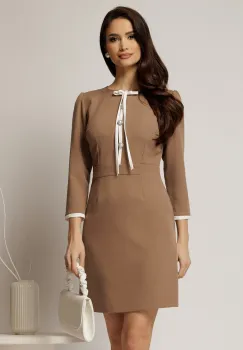 Rochie bej cu nasturi perlati si funda imagine