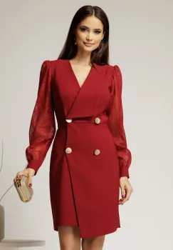 Rochie bordo scurta tip sacou cu maneci din dantela imagine