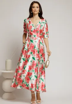 Rochie de ocazie cu imprimeu rosu si verde lunga de ocazie imagine