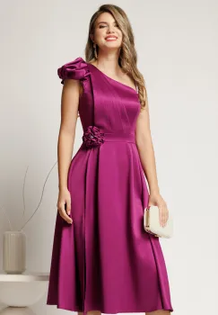 Rochie de ocazie din tafta magenta cu detaliu floare imagine