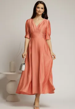 Rochie de ocazie roz piersica lunga de ocazie imagine