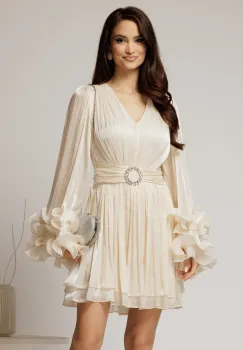 Rochie de seara ivoar din voal cu pelicula si catarama in talie imagine