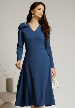 Rochie DY Fashion albastra midi cu funda pe umar imagine