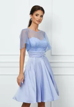 Rochie Dy Fashion bleu din satin cu broderie la bust imagine