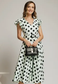 Rochie DY Fashion bleu menta cu buline si curea in talie imagine