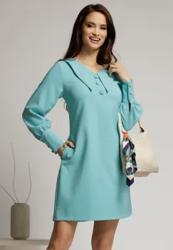 Rochie DY Fashion bleu scurta cu croi cambrat si guler in colturi imagine