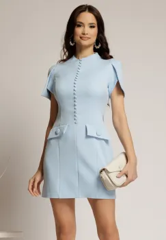 Rochie DY Fashion bleu scurta cu nasturi pe bust si croi cambrat imagine
