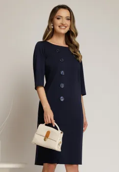 Rochie DY Fashion bleumarin midi croi drept cu nasturi imagine