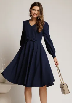 Rochie DY Fashion bleumarin midi cu funda in talie si decolteu V imagine