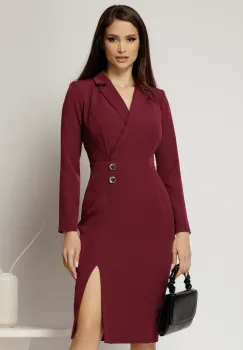 Rochie DY Fashion bordo conica tip sacou cu nasturi pe fusta imagine