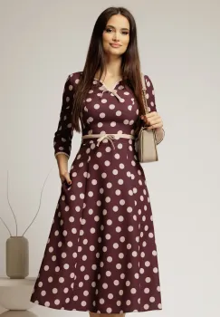 Rochie DY Fashion bordo cu buline cu decupaj si funda la decolteu imagine