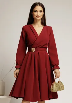 Rochie DY Fashion bordo cu decolteu petrecut si catarama aurie imagine