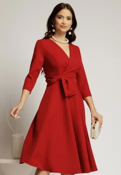 Rochie Dy Fashion bordo cu decolteu petrecut si funda maxi imagine