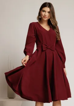 Rochie DY Fashion bordo midi cu funda in talie si decolteu V imagine