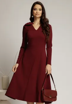 Rochie DY Fashion bordo midi cu funda pe umar imagine