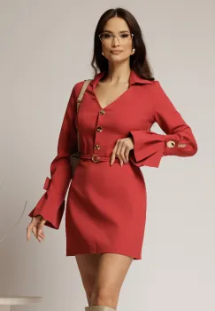 Rochie DY Fashion caramizie cu maneci evazate si decolteu cu guler imagine