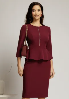 Rochie DY Fashion conica magenta cu peplum si fermoar metalic imagine