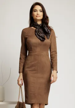 Rochie DY Fashion conica maro din piele intoarsa imagine