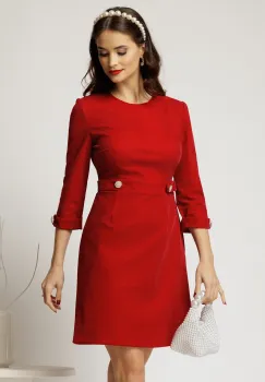 Rochie DY Fashion din catifea fixa bordo cu nasturi pe talie imagine