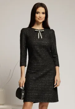 Rochie DY Fashion din tweed neagra si croiul drept cambrat imagine