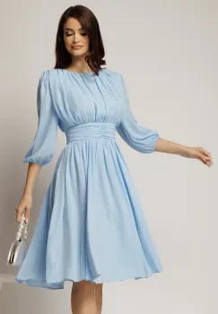 Rochie DY Fashion din voal bleu clos cu pliuri imagine