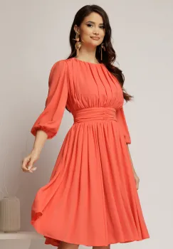 Rochie DY Fashion din voal corai clos cu pliuri imagine