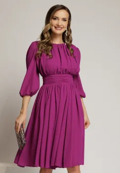 Rochie DY Fashion din voal magenta clos cu pliuri imagine