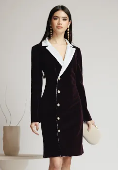 Rochie DY Fashion eleganta din catifea mov tip sacou cu rever din paiete imagine