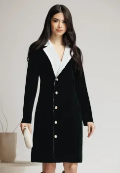 Rochie DY Fashion eleganta din catifea verde tip sacou cu rever din paiete imagine