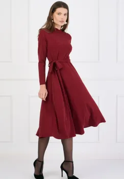 Rochie DY Fashion eleganta din lurex bordo cu cordon in talie imagine