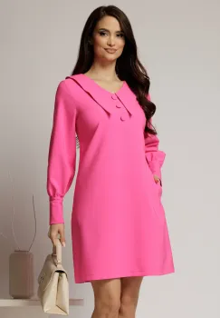 Rochie DY Fashion fucsia scurta cu croi cambrat si guler in colturi imagine