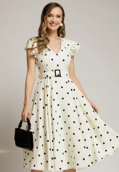 Rochie DY Fashion ivoar cu buline si curea in talie imagine