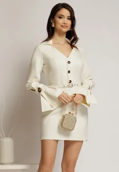 Rochie DY Fashion ivoar cu maneci evazate si decolteu cu guler imagine