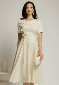 Rochie DY Fashion ivoar unt cu funde pe bust si maneci scurte imagine