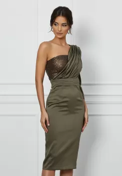 Rochie Dy Fashion kaki cu paiete la bust si o maneca trei sferturi imagine
