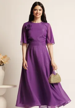 Rochie DY Fashion lunga mov din voal in clos cu accesoriu la bust imagine