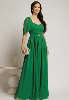 Rochie DY Fashion lunga verde de seara din voal cu decolteu inima imagine