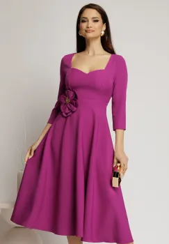 Rochie DY Fashion magenta de ocazie cu decolteu inima si detaliu pe talie imagine