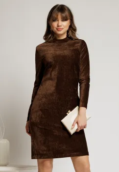 Rochie DY Fashion maro dreapta din catifea velurata imagine