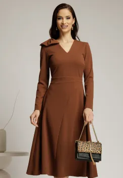 Rochie DY Fashion maro midi cu funda pe umar imagine