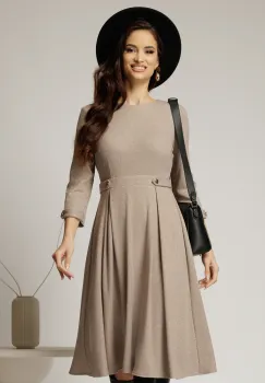 Rochie DY Fashion midi bej din tricot cu nasturi decorativi pe talie imagine