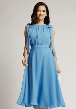 Rochie DY Fashion midi bleu din voal in clos cu funde la umeri imagine