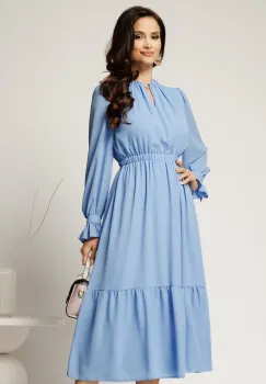 Rochie DY Fashion midi bleu din voal plin cu volan imagine