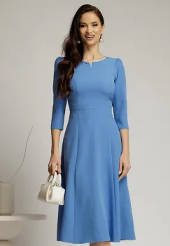 Rochie DY Fashion midi bleu in clos cu perle la decolteu imagine